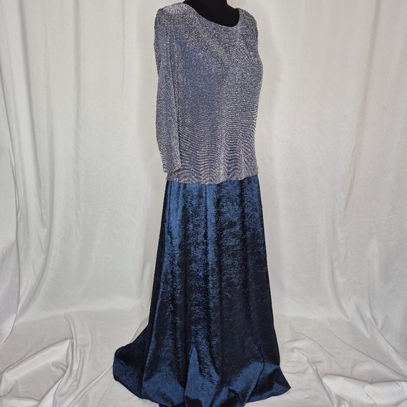 Arianna By Rachel Kaye Saphire Blue Shimmer Top Crinkle Skirt Maxi Gown - Sz 14 - Picture 5 of 11